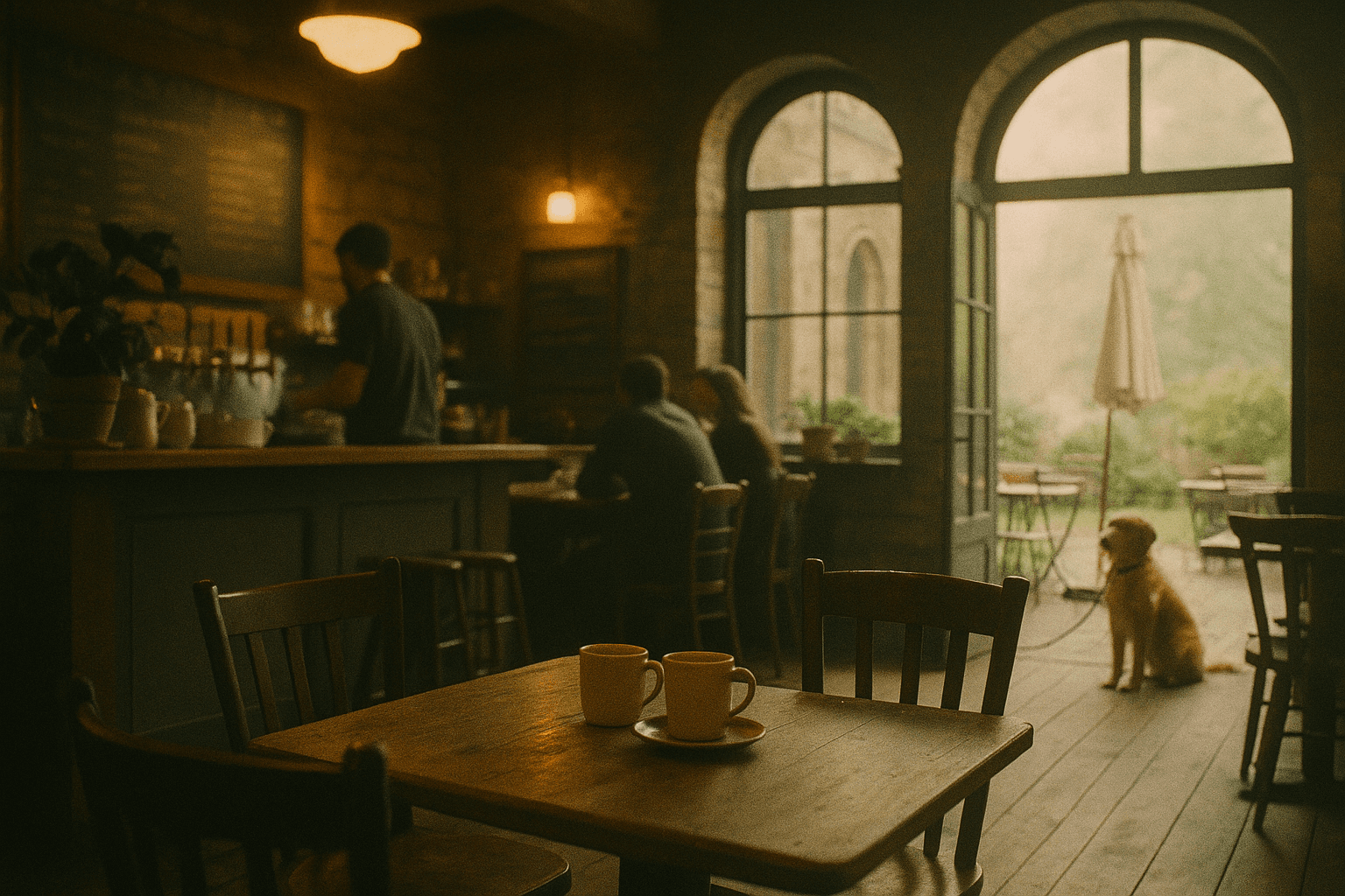 Coffee and pastries on a wooden table