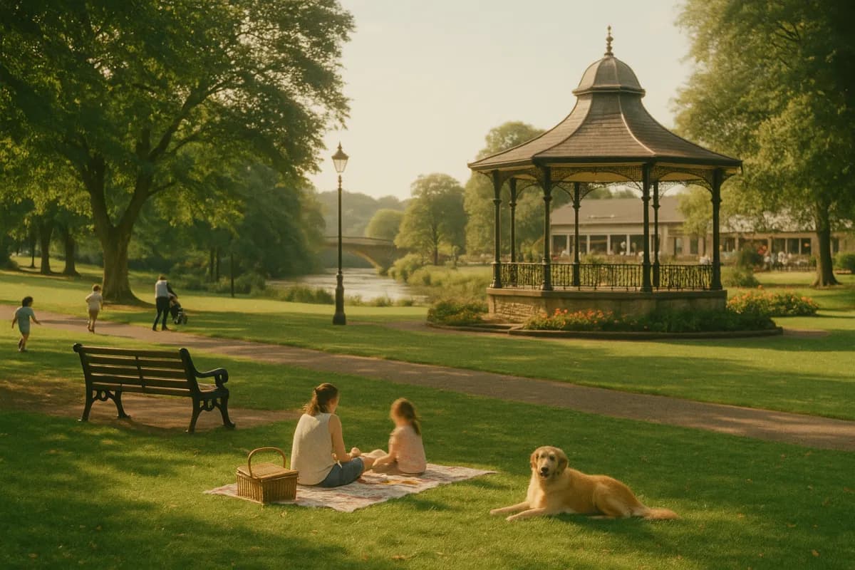 Green park with bandstand on a sunny day